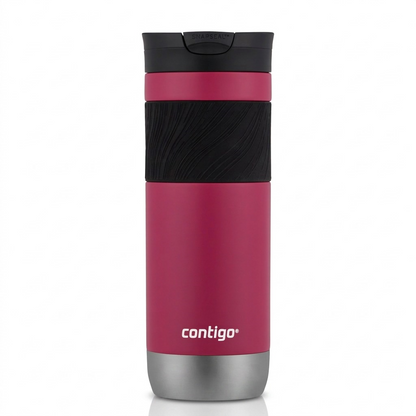 Contigo 20 oz Byron 2.0 Travel Mug in Dragon Fruit pink with SnapSeal lid and black grip over a white background.