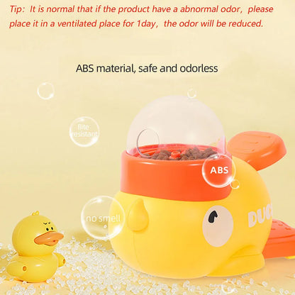 Dog, cat, pet feeder, little yellow duck